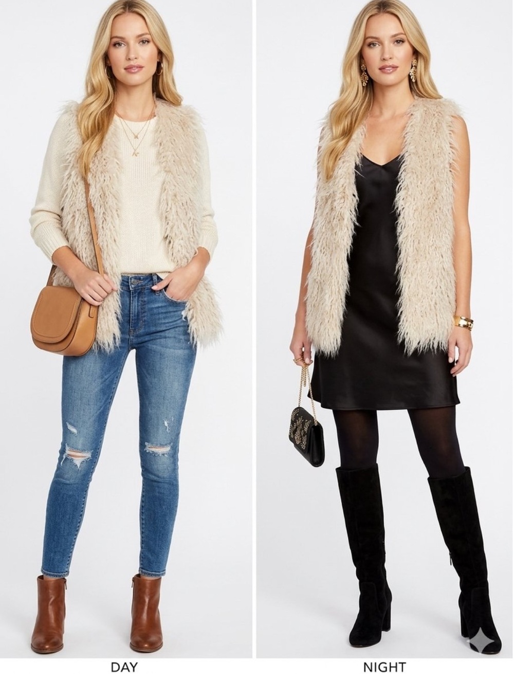 bohme Kassie  Faux Fur Cream Faux Fur Open Vest